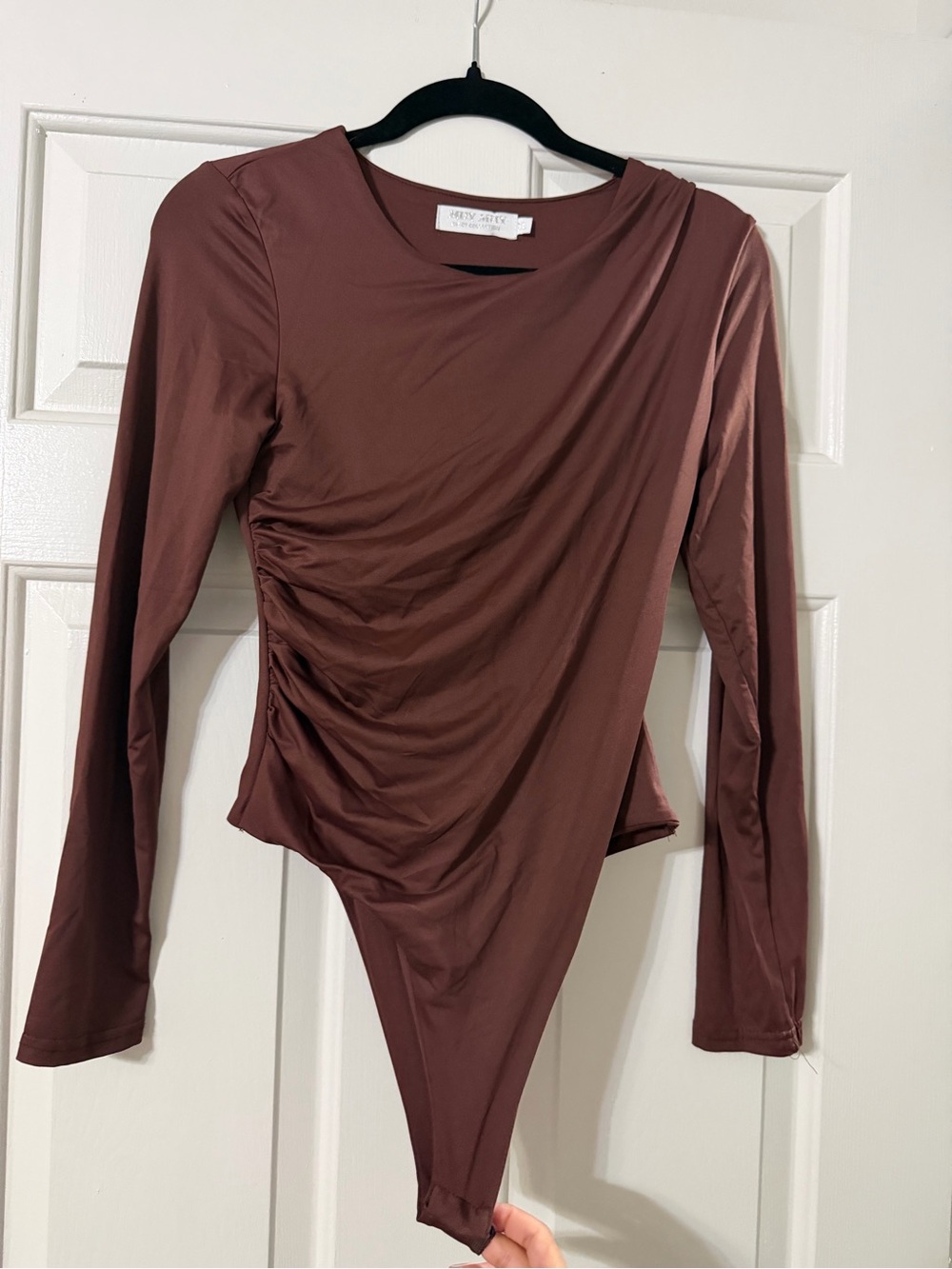 MUY MUY Brown Ruched Long Sleeve Bodysuit Size XL
